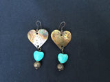 heart shaped earring with heart turquoise bead at the bottom