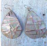Sandstone large teardrop form folded  copper earrings