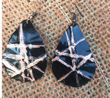 black 2 inch  teardrop form folded copper earrings
