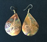 Teardrop flamed copper with dragonfly etched into it