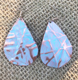 Large turquoise colored form folded copper earring